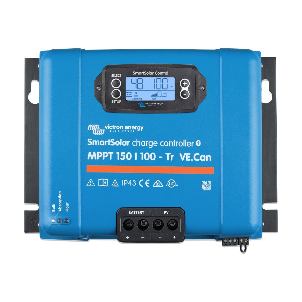 Regulador de carga solar Victron Energy SmartSolar MPPT VE.Can sobre fondo blanco