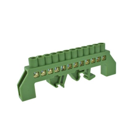 Barra Bronce Aislada Riel Din Verde 12 Polos — RM Energía Inteligente