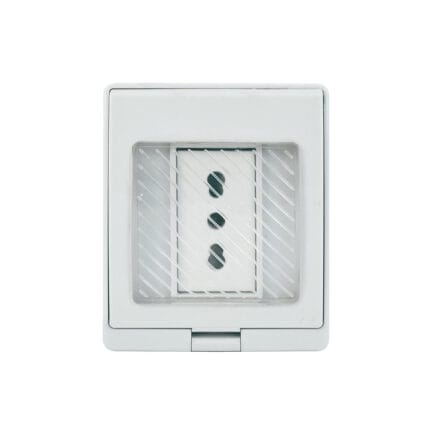 Contenedor IP55 con Tomacorriente Simple 10/16A 250V Blanco — RM Energía Inteligente