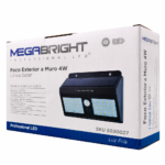 Foco Externo a muro solar 4w c/ sensor 172*115mm Megabright
