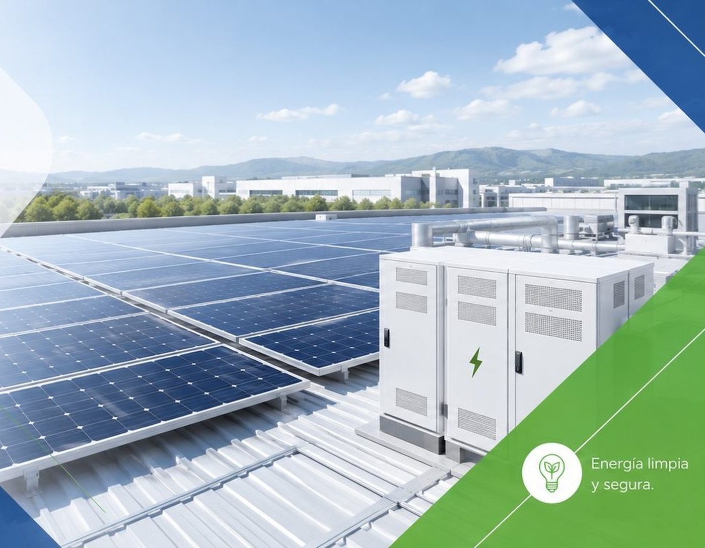 Paneles solares y sistema de respaldo energético en planta industrial