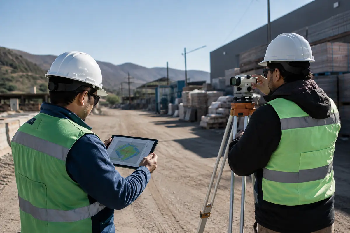 Especialistas realizando el levantamiento en terreno y el cálculo luminotécnico de un proyecto de iluminación