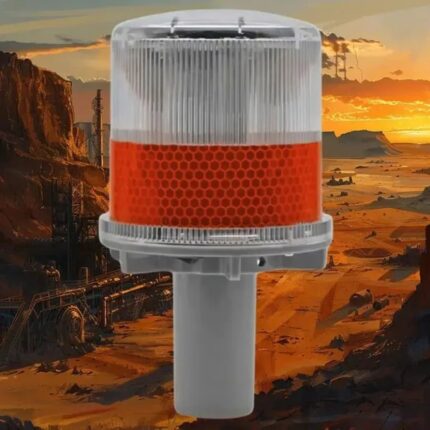 Baliza solar vial roja encendida — RM Energía Inteligente