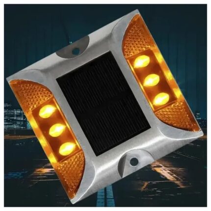 Tacha solar LED amarilla vista superior — RM Energía Inteligente
