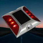 Tacha solar LED roja vista superior — RM Energía Inteligente