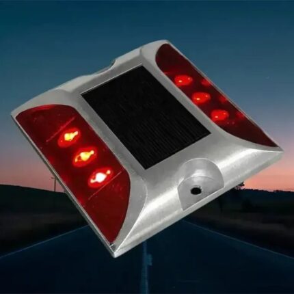 Tacha solar LED roja vista superior — RM Energía Inteligente